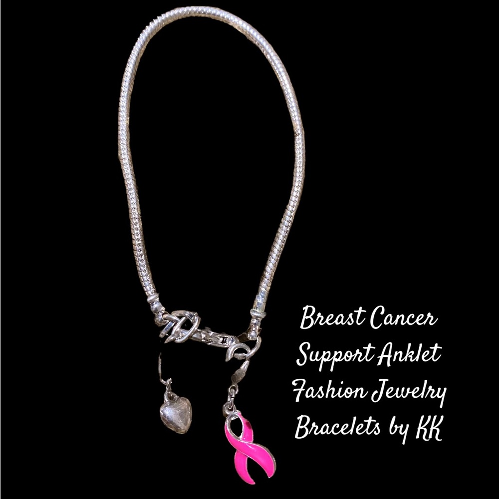 Breast Cancer Support Fashion Anklet Lobster Claw Clasp Heart & Pink Ribbon NWT